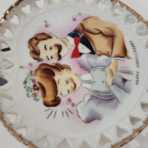 Vintage  Norcrest Japan  Happy  Anniversary  decorative wall plate - Picture 6 of 14